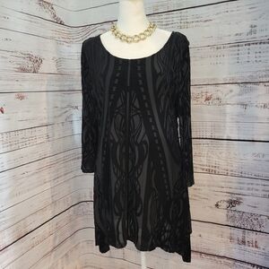 Vintage Art Deco Black Velvet Burnout Midi Swing Dress Medium Whimsigoth